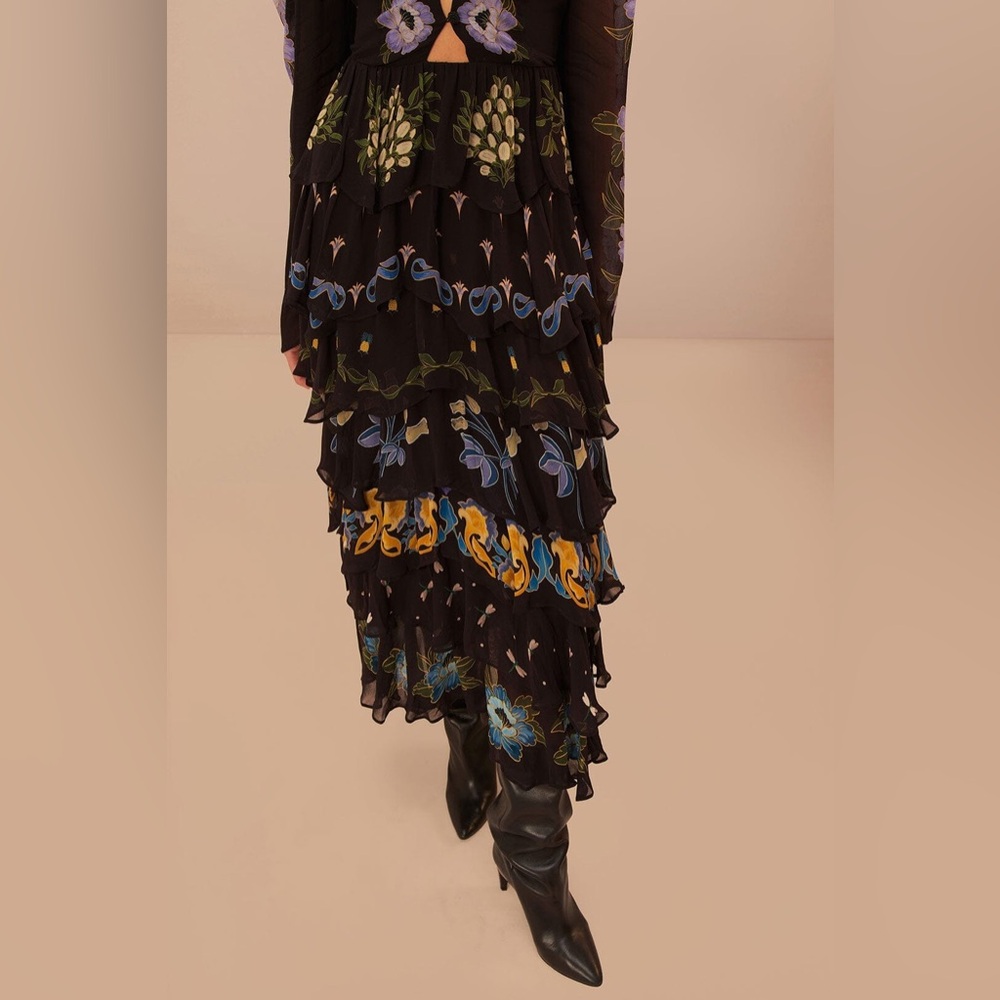 Farm Rio Floral Embroidered Ruffle Maxi Dress - Picture 3 of 6